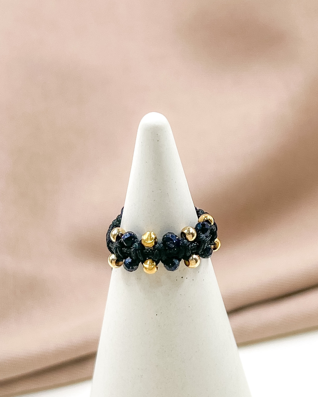 Anillo Tejido con Piedra Lluvia de Plata y Balines - AN15