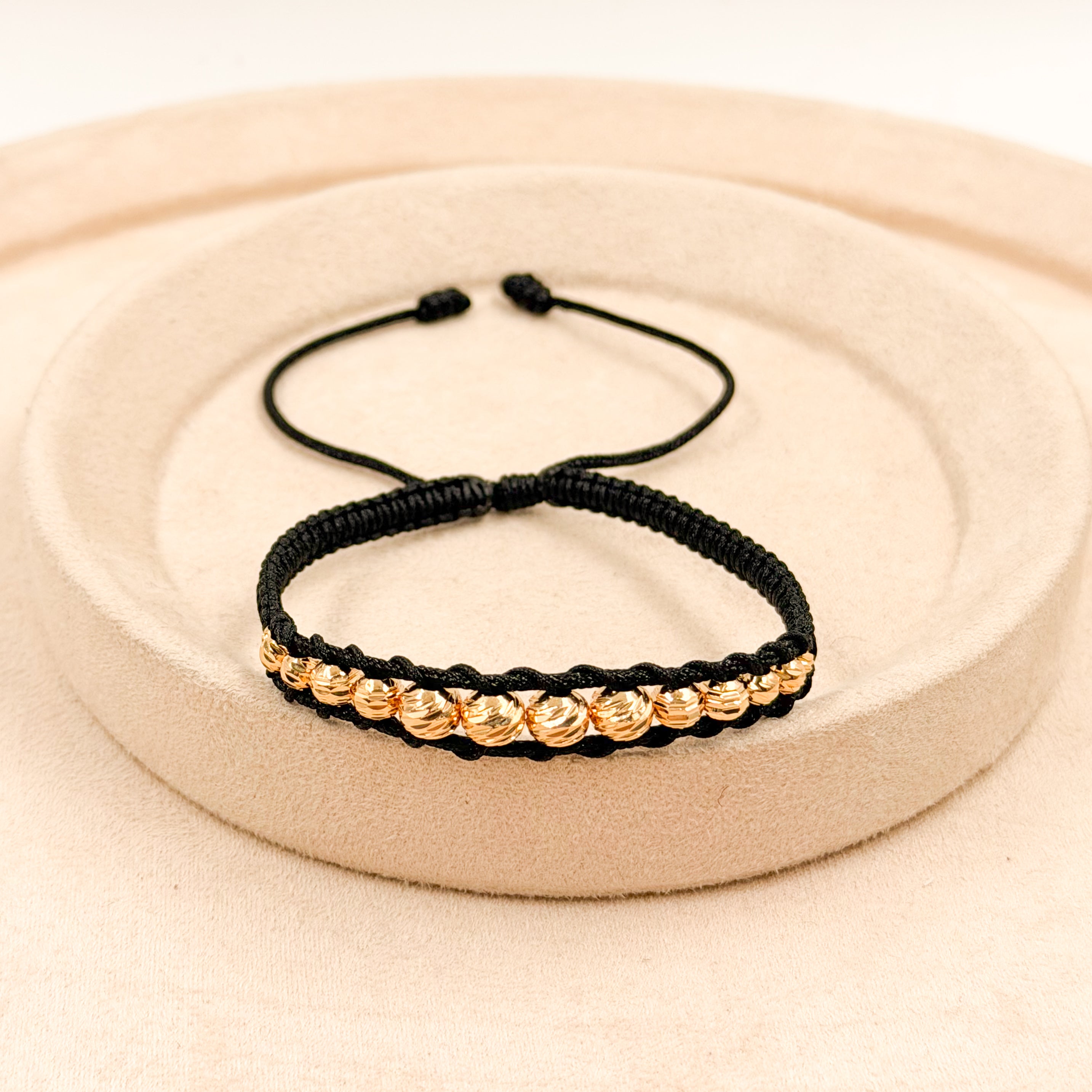 Pulsera Tejido Espiga con Balines Diamantados Escalonados