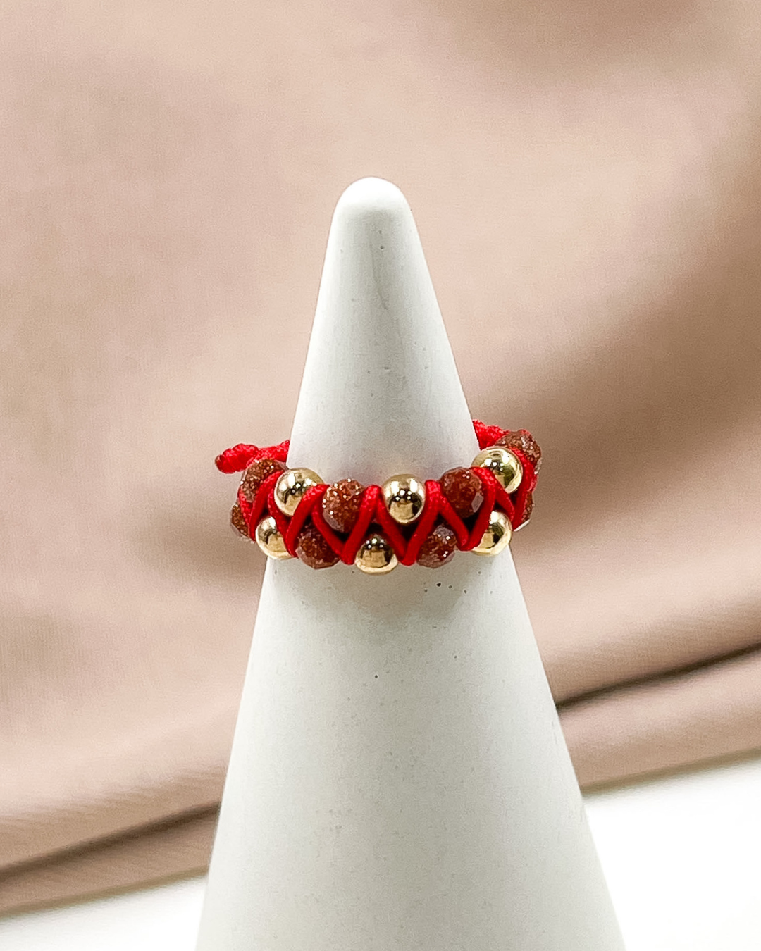 Anillo Tejido Zigzag con Piedra Lluvia de Oro - AN6