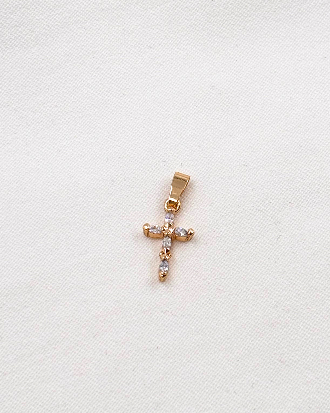 Dije Cruz Mini Circonia Gota - Oro Laminado