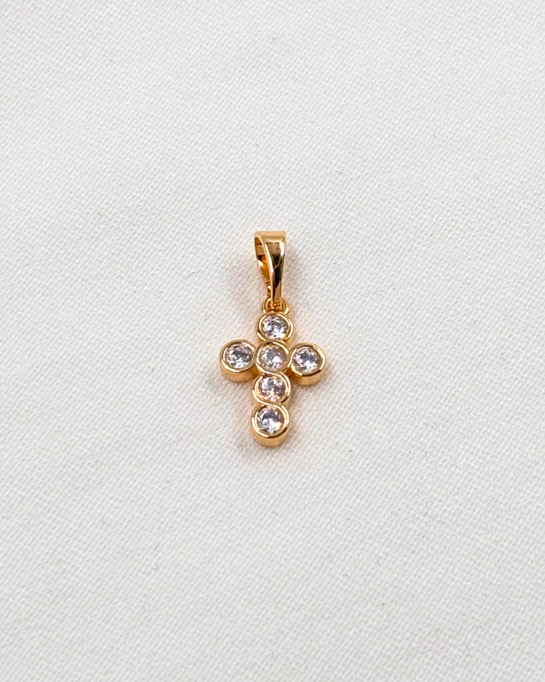 Dije Cruz Mini Circonias Bisel - Oro Laminado
