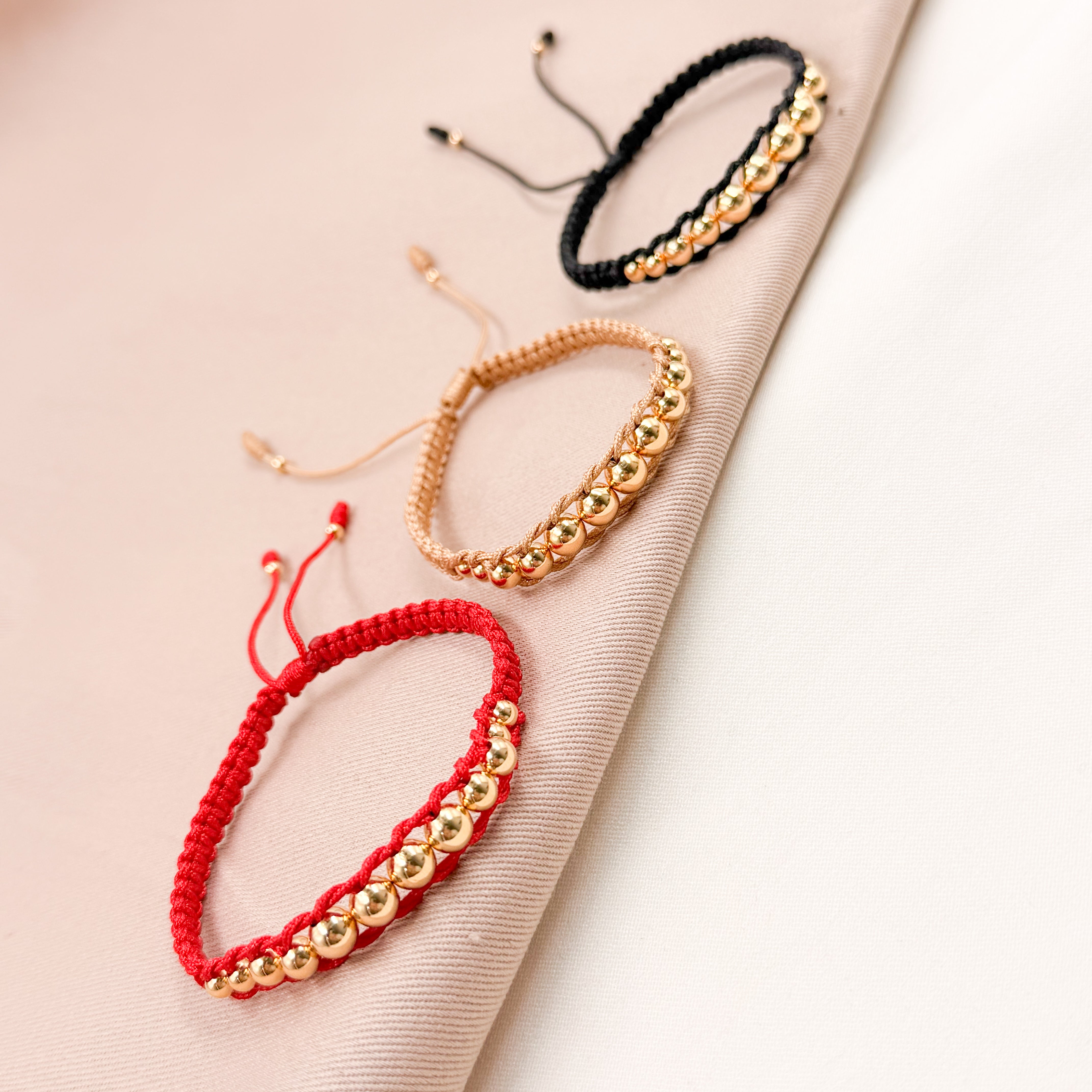 Pulsera Tejido Espiga con Balines Escalonados